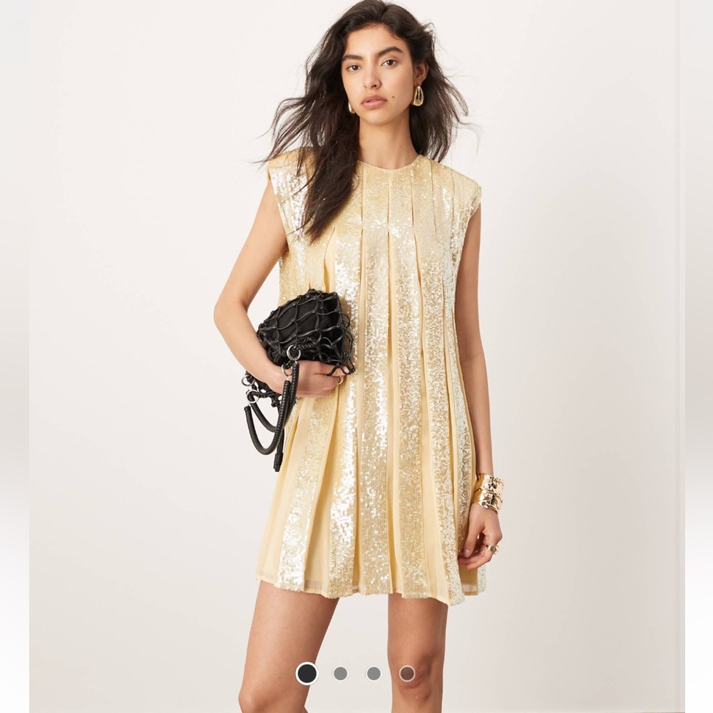 ASOS Elegant Gold Pleated Sequin Dress